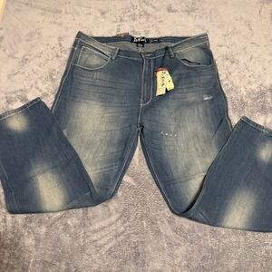 Refuel Classic Fit Jeans Mens 44x32‎ Distressed Wash Embroidered Pockets New